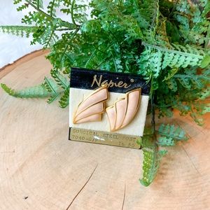 Vintage Napier Gold Chunky Pink Pearl Earrings